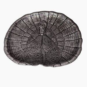 Vintage Carson Pewter Turkey Platter 18" Decorative Tray 1974 Thanksgiving Decor